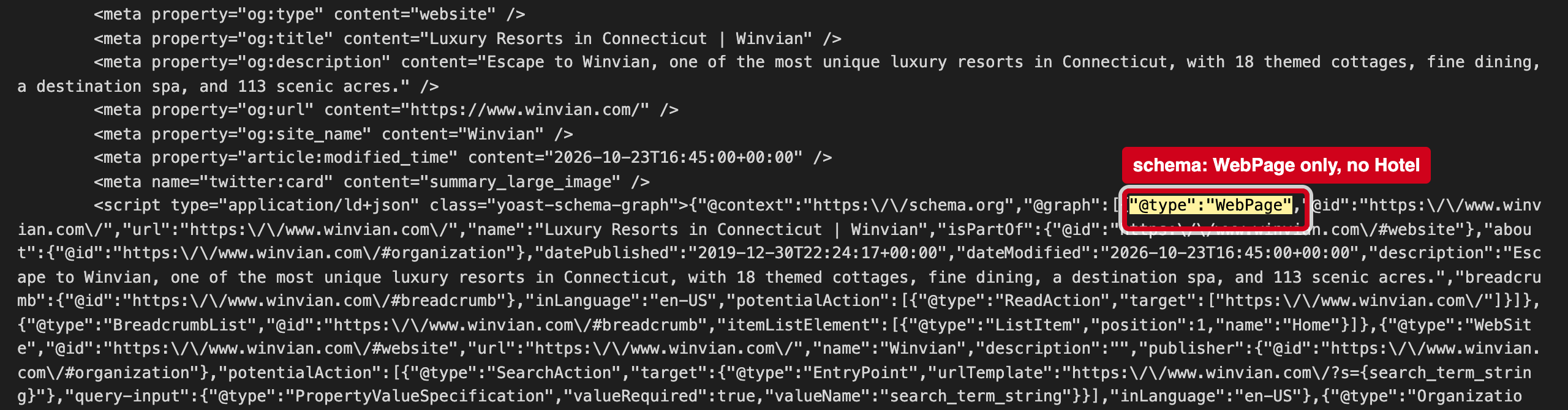Screenshot: Your structured data describes a web page, not a hotel